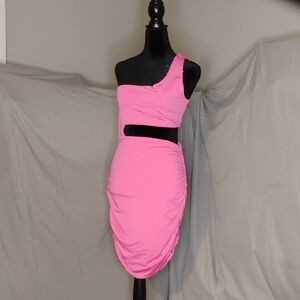 SHEIN Pink Asymmetrical One-Shoulder Bodycon Dress